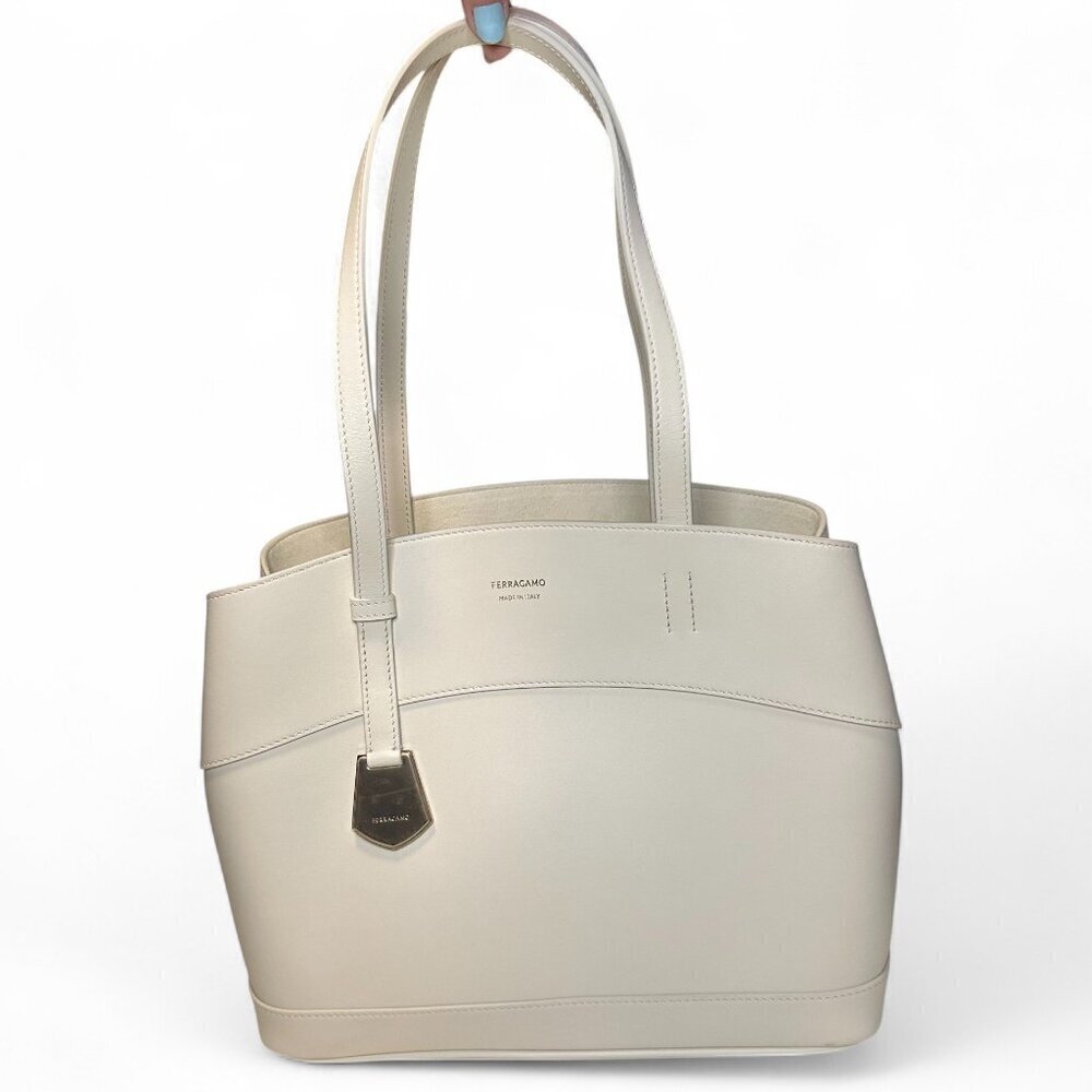 SALVATORE FERRAGAMO Charming Small Leather Tote, Mascarpone, NWT - Picture 3 of 16